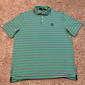 RLX Ralph Lauren Polo Shirt Mens Large Green Blue Striped Performance Golf